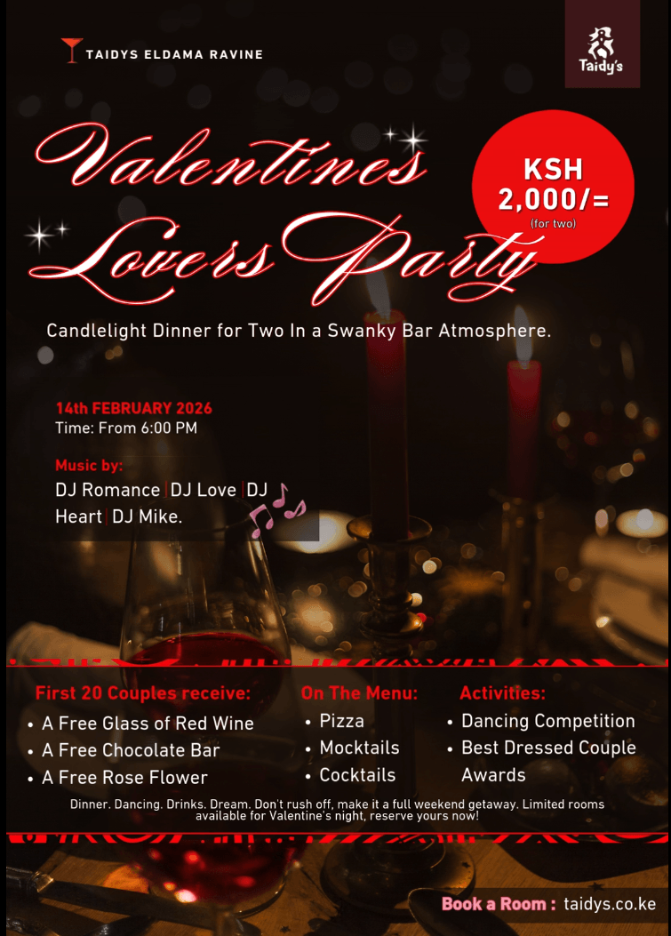 Taidys Eldama-Ravine Valentine Lovers Party offer